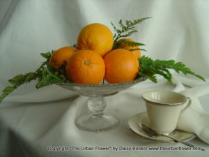 Oranges with teacup